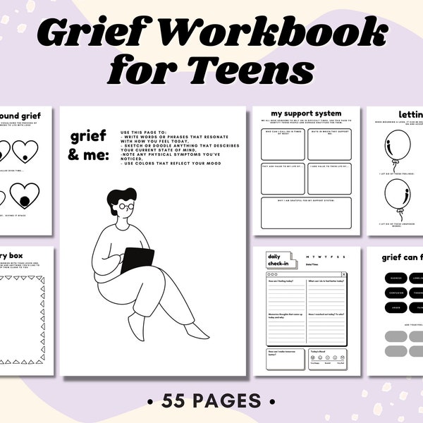 Grief Worksheets for Teens, Self Care Workbook, Grief Therapy Journal, for Kids, Processing Grief, Healing Worksheet, Grief and Loss