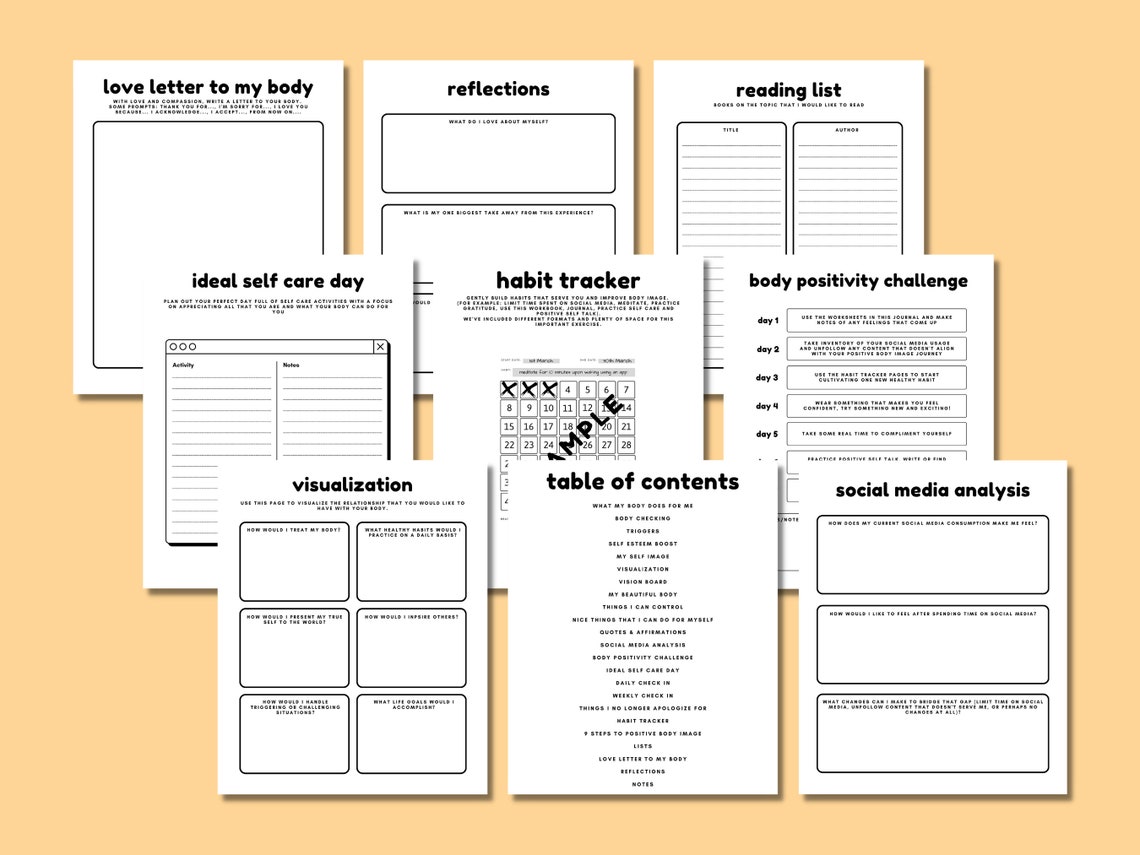 Body Image Workbook, Body Positive Worksheets, Body Acceptance, Healing ...