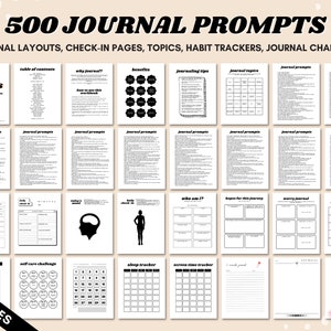 500 suggerimenti per il diario, suggerimenti per il diario per la salute mentale, principianti, suggerimenti profondi, pagine per il diario, ansia, stampabile, monitoraggio delle abitudini, terapia
