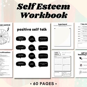 Self Esteem Worksheets, Workbook, Self Esteem Journal, Low Self Esteem, Confidence, Mental Health Journal, Healing Worksheet, for Women