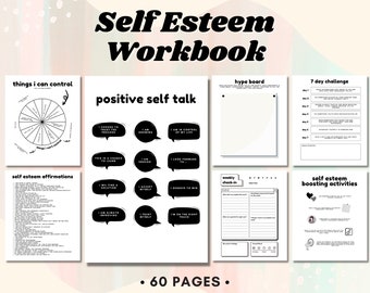 Self Esteem Worksheets, Workbook, Self Esteem Journal, Low Self Esteem, Confidence, Mental Health Journal, Healing Worksheet, for Women