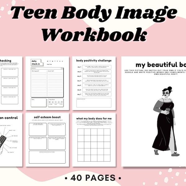 Teen Body Image Workbook, Body Positive Worksheets, Body Acceptance, Self Care for Teens, Therapy Worksheet, Mental Health,Self Love Journal