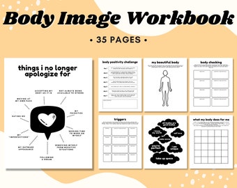 Libro de trabajo de imagen corporal, Hojas de trabajo positivas para el cuerpo, Aceptación corporal, Diario de curación, Hoja de trabajo de terapia, Salud mental, Amor propio, Cuidado personal