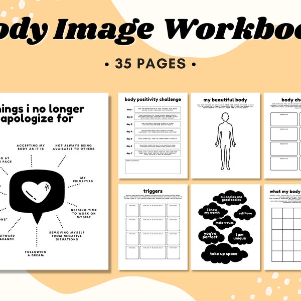 Body Image Workbook, Body Positive Worksheets, Body Acceptance, Healing Journal, Therapy Worksheet, Mental Health, Self Love, Self Care