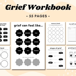 Grief Worksheets, Self Care Workbook, Grief Therapy Journal, Processing Grief, Healing Worksheet, Grief and Loss, Mental Health, Grief Gift