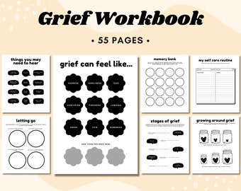 Grief Worksheets, Self Care Workbook, Grief Therapy Journal, Processing Grief, Healing Worksheet, Grief and Loss, Mental Health, Grief Gift