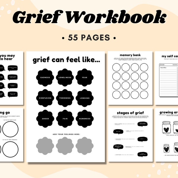 Grief Worksheets, Self Care Workbook, Grief Therapy Journal, Processing Grief, Healing Worksheet, Grief and Loss, Mental Health, Grief Gift