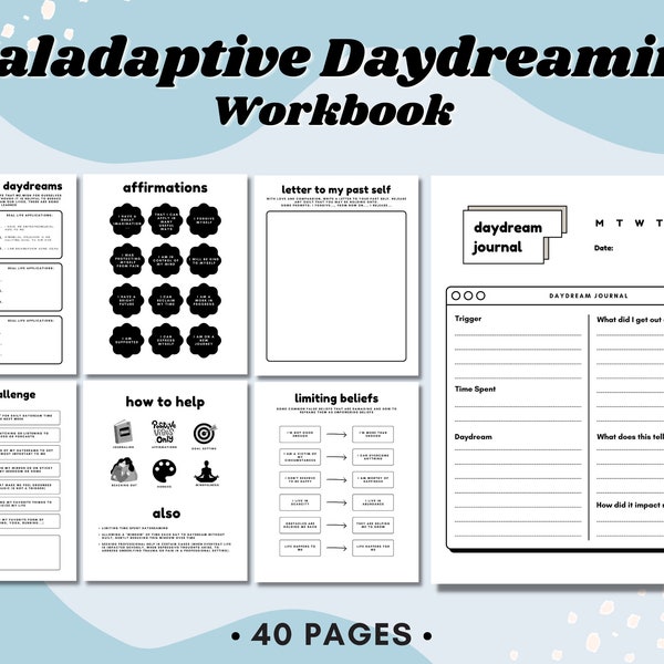 Maladaptive Daydreaming Worksheets, Workbook, Trigger Journal, Therapy Printable, Mental Health Journal, Healing Worksheet, Anxiety, ADHD