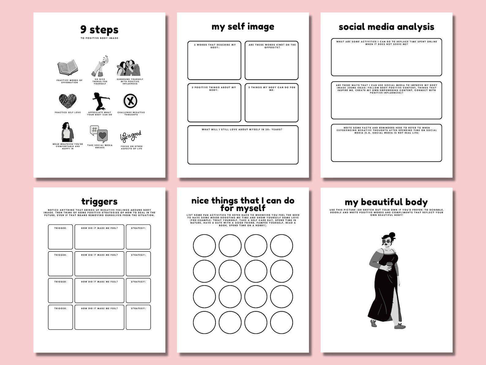 Teen Body Image Workbook, Body Positive Worksheets, Body Acceptance