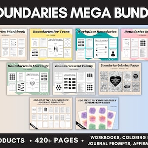 Boundaries Bundle, Setting Healthy Boundaries, Boundaries Journal, Journal Prompts, Coloring Pages, Affirmations, Therapy Worksheets