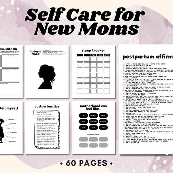 New Mom Self Care Workbook, Postpartum Journal, Mental Health, Therapy Worksheet, Printable, New Mother Gift, Affirmations, Wellbeing