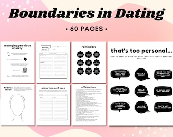 Grenzen in datingwerkboekbundel, relatiegrenzendagboek, gezonde grenzen stellen, therapiewerkblad, codependency, zelfzorg