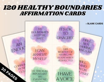 Boundaries Affirmation Cards, Printable, Setting Healthy Boundaries, Positive Affirmations for Women, Boundaries Journal, Therapy Worksheets