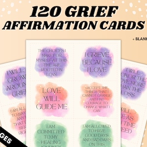 Cartes d'affirmation de deuil, imprimables, deuil et perte, feuilles de travail de deuil, affirmations positives pour les femmes, journal de deuil, feuilles de travail de thérapie