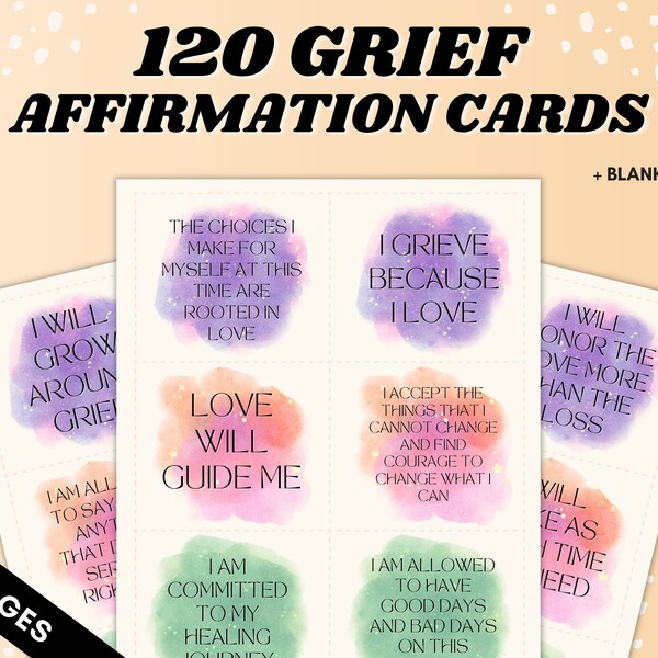 Grief Affirmation Cards, Printable, Grief and Loss, Grief Worksheets, Positive Affirmations for Women, Grief Journal, Therapy Worksheets