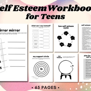 Self Esteem for Teens Worksheets, Workbook, Self Esteem Journal, Low Self Esteem, Teen Therapy, Teen Confidence, Teen Mental Health Journal