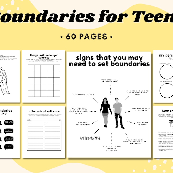 Teen Boundaries Workbook Bundle, Setting Healthy Boundaries, Boundaries Journal, Therapy Worksheet for Teens, Codependency, Self Care