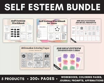Self Esteem Bundle, Self Esteem Workbooks, Teen Self Esteem, Self Esteem Journal, Journal Prompts, Confidence, Coloring Pages,Therapy Tools