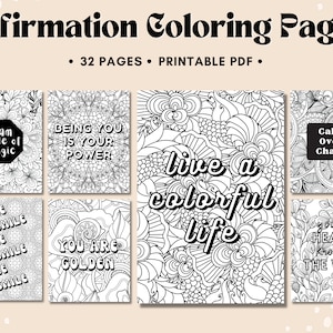 Affirmation Coloring Pages, Mental Health Coloring Pages, Coloring Pages for Adults Printable, Teen Coloring Pages, Positivity, Relaxation