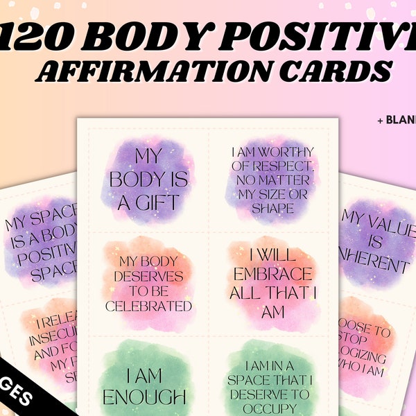 Body Positive Affirmation Cards, Printable, Body Image, Positive Affirmations, Teen Body Image, for Mental Health, Therapy Worksheets, Tools