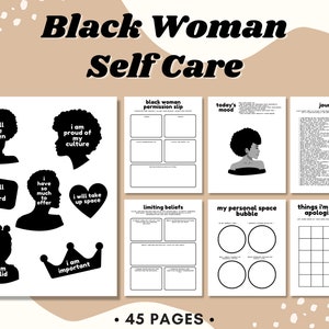 Black Woman Self Care Workbook, Self Love for Black Women, Mental Health, Empowerment, Therapy Worksheet, Self Love Journal, Printable