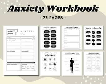 Hojas de trabajo de ansiedad, Libro de trabajo, Diario de ansiedad, Alivio de la ansiedad, Depresión, Diario de salud mental, Hoja de trabajo de terapia, para mujeres