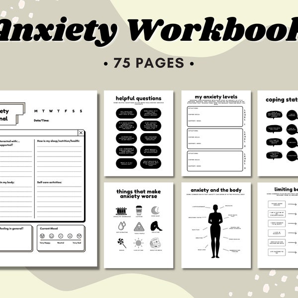 Anxiety Worksheets, Workbook, Anxiety Journal, Anxiety Relief, Depression, Mental Health Journal, Therapy Worksheet, for Women