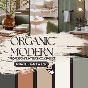 Organic Modern Paint Farbpalette, Sherwin-Williams Evergreen Fog, Urbane Bronze, Alabaster + Sage Grüntöne, Interior Design Guide PDF