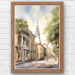 Charleston South Carolina reisposter - digitale download - reiskunst - muurkunst - woondecoratie - aquarel - cadeau-ideeën - muurdecoratie
