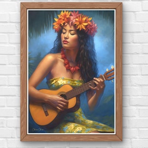Hula Girl Ukulele Art Print - Hawaii Home Decor - Digital Download - Wall Art - Wall Decor - Hawaii Decor - Hawaii Poster