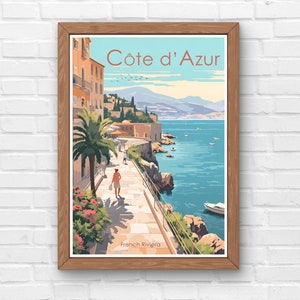 フランスのリビエラ旅行ポスター - デジタルダウンロード - 商用利用 - イラスト - コートダジュール - ウォールアート - ホームデコレーション - ウォールデコレーション - ギフト