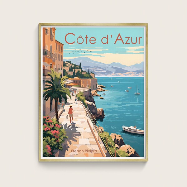 French Riviera Travel Poster - Digital Download - Commercial Use - Illustration - Cote d'Azur - Wall Art - Home Decor - Wall Decor - Gift