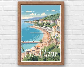 French Riviera Travel Poster - Digital Download - Commercial Use - Illustration - Cote d'Azur - Wall Art - Home Decor - Wall Decor - Gift