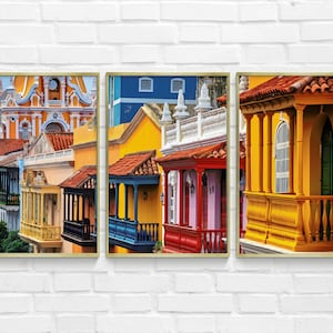 Set of 3 Wall Art - Colombia Digital Download - Cartagena Triptych - Commercial Use - Home Decor - Colombia Travel Poster - Wall Decor