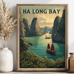 Ha Long Bay Vietnam Travel Poster - Digital Download - Vintage Style Wall Art Print - Asian Travel Decor - Vietnam Travel Art - Ha Noi