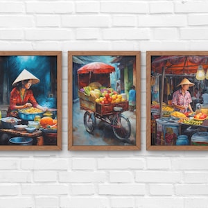 Juego de 3 impresiones digitales de Vietnam para pared - Comida callejera - Uso comercial - Decoración del hogar - Póster de viaje a Vietnam - Decoración de pared - Ideas para regalos