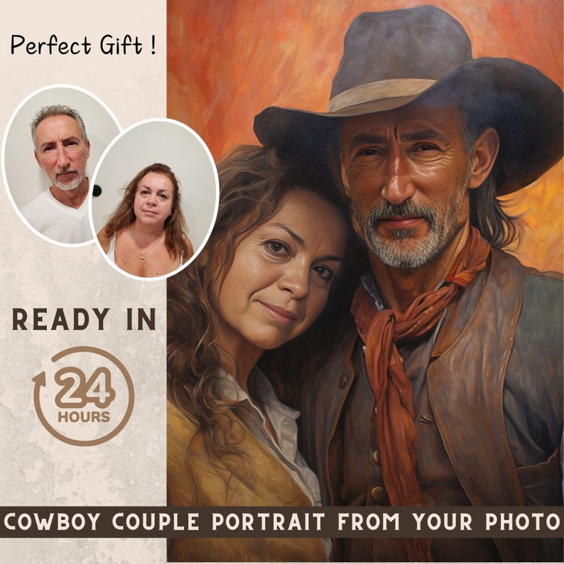 cowboy couple custom portrait