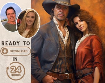 Custom Cowboy Couple Portrait from Photo - Digital Download - Custom Portrait Gift - Gift Ideas - Gift for Him - Gift for Her - Cowboy