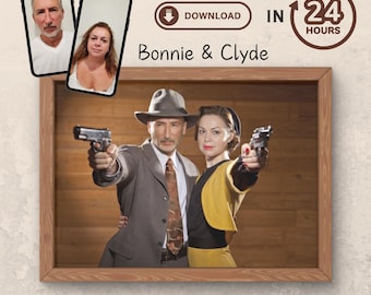 Custom Bonnie & Clyde Portrait - Digital Download - Custom Portrait from your Photo - Gift for Him - Gift for Her - Personalized Portrait