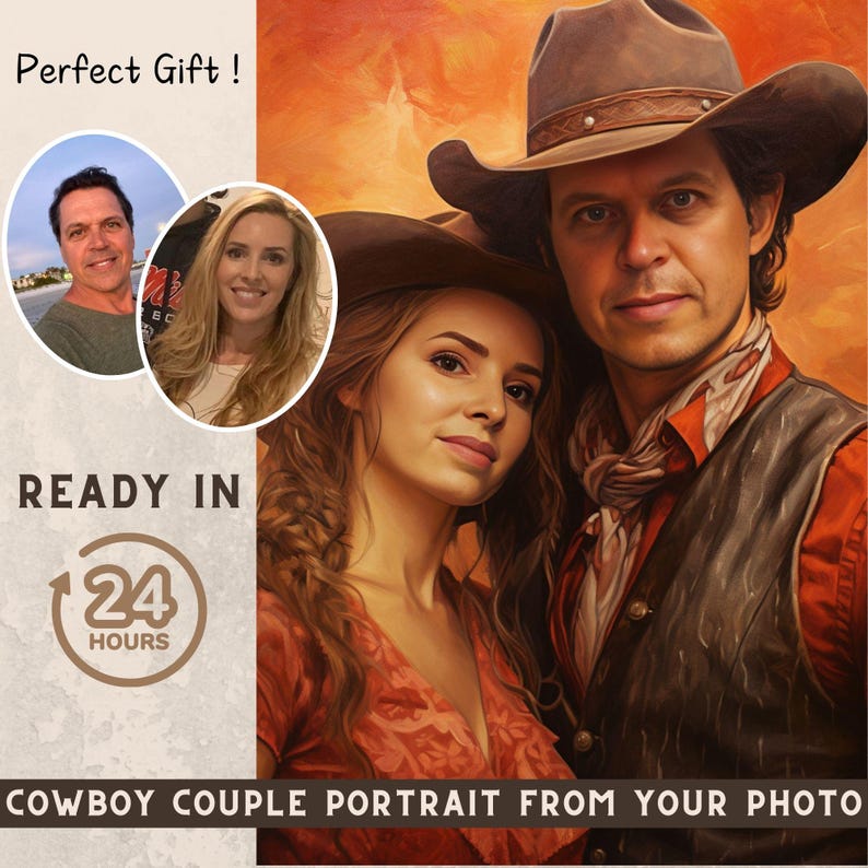 cowboy couple custom portrait