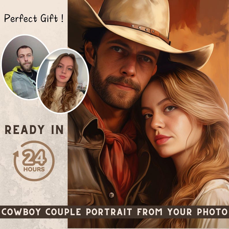 cowboy couple custom portrait