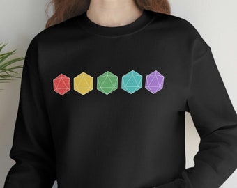 Rainbow D20 Sweatshirt: dnd pride dice nerdy sweat shirt ttrpg gamer gift apparel