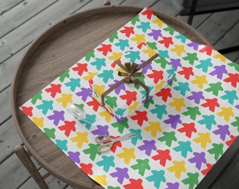 Tabletop Meeples Gift Wrap: Fun & Eco-friendly Meeple Mania Design on High-Quality Fine Art Paper - Choose Size and Finish!