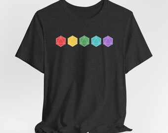 Colorful D20 T-shirt | dnd gift | dice | rainbow d20 | ttrpg | gaming | game night | boardgamer | boardgamer gift | best boardgame | geeky