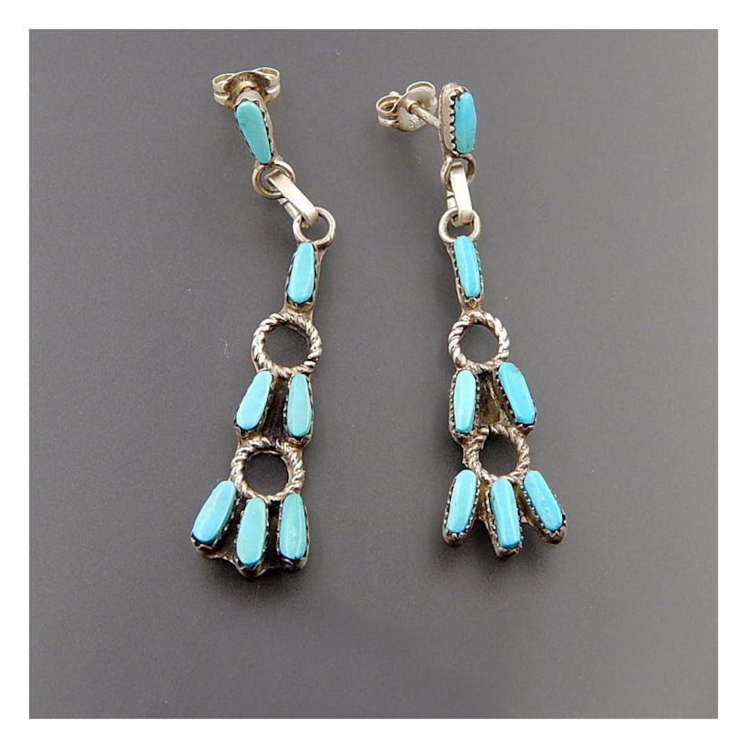 Beauty Turquoise Earrings Native Zuni Earrings Drop Gem Etsy