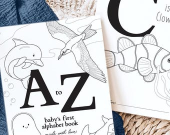 Printable ABC Ocean Animal Coloring Book | Baby Shower Game | Keepsake Gift PDF