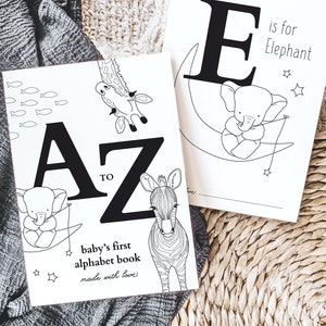 Druckbares ABC Baby Shower Malbuch | Tieralphabet-Aktivitätsseiten | Spaß-Babyparty-Spiel für Andenken