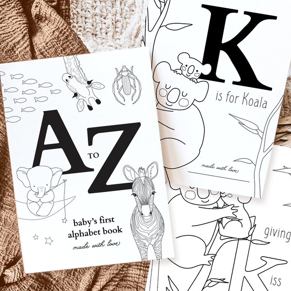 Expanded ABC Baby Shower Coloring Book | Animal Alphabet Coloring Pages | Large Baby Shower Activity Game