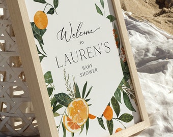 Citrus Baby Shower Welcome Sign | Personalized Little Cutie Theme | Digital Download