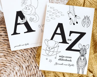 Nederlands ABC Kleurboek | Baby's Eerste Alfabet Kleurboek | Dierenalfabet kleurplaten | ABC Nederlands Babyshowerspel